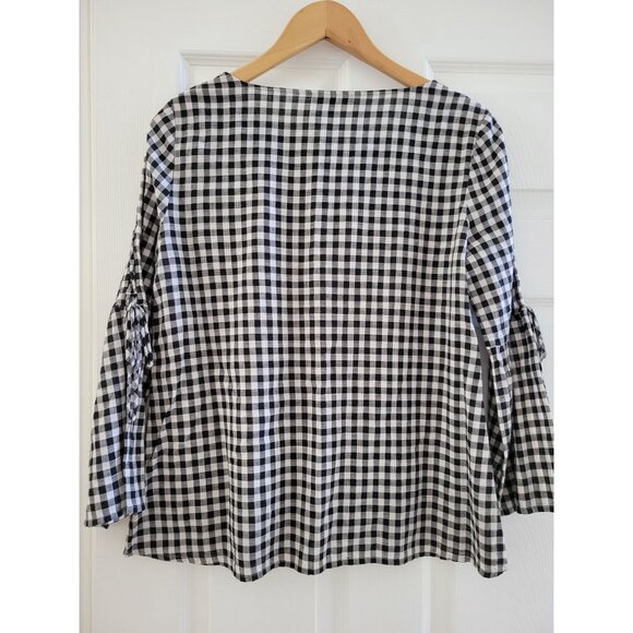 Madewell black white Gingham top blouse size Medium boho Preppy - Picture 3 of 8
